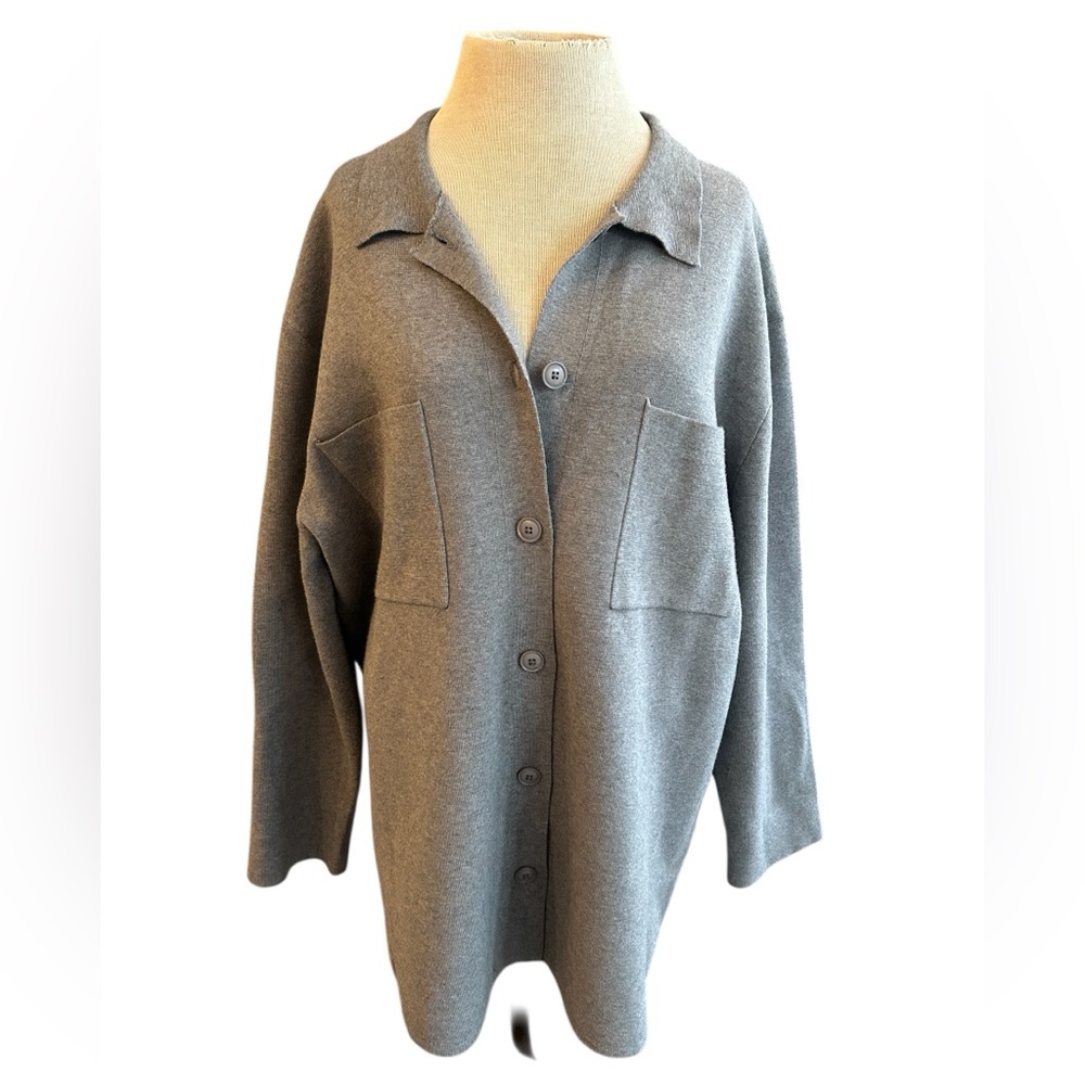 Quince Gray Button-Up Oversized Pocket Cardigan